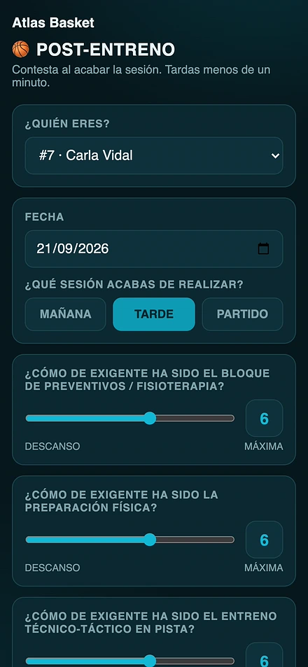 El cuestionario post-entreno en el móvil, con las escalas de esfuerzo